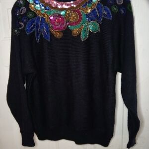 Alfred Dunner Black Sweater with Colorful Sequin Design Size L
